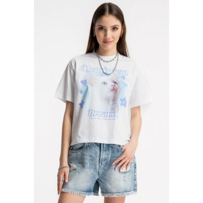 Reporter Young bílá tričko s kontrastním potiskem Kočky bílá – Zboží Dáma