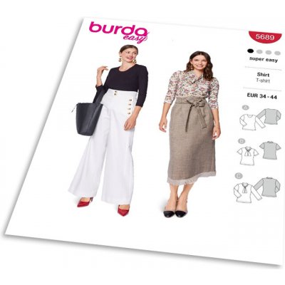 Střih Burda 5689 - Žerzejové tričko s dlouhým rukávem, krajková halenka s vázačkou – Zboží Dáma