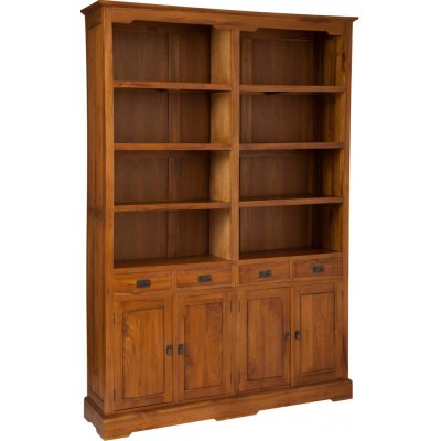 Dřevěná teaková knihovna z masivu Double 160 Čokoládová – Zboží Dáma