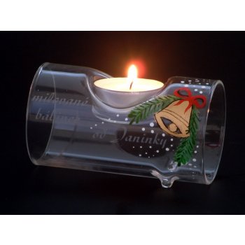 DT GLASS Vánoční malovaný trubicový svícen na 1 svíčku s pískovaným věnováním na přání 4 slova