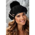 Krumlovanka Zimní dámský vlněný baret s bambulí zdobený broučkem W-0672/018 černý – Hledejceny.cz