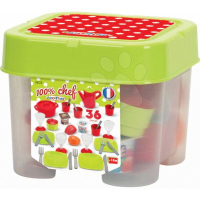 Écoiffier 100% Chef 2603 obědová sada v dóze zelená tečkovaná – Zboží Mobilmania