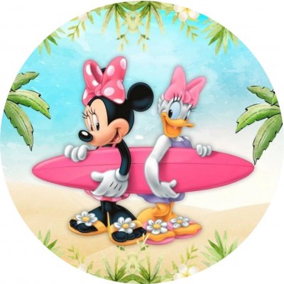 1x Minnie a Daisy – na pláži se surfem – jedlý papír na dort – Hledejceny.cz