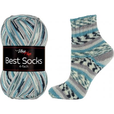 Vlna-Hep Best Socks 4-fach 7360 šedá-petrol-černá