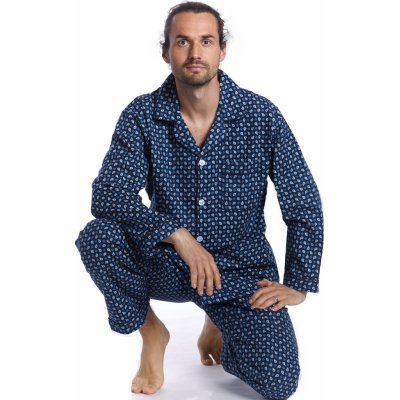 1PF0050 pánské pyžamo dlouhé propínací flanel modré – Zboží Mobilmania