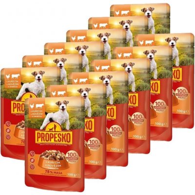 Propesko Dog kuřecí-hovězí v omáčce 12 x 100 g – Sleviste.cz