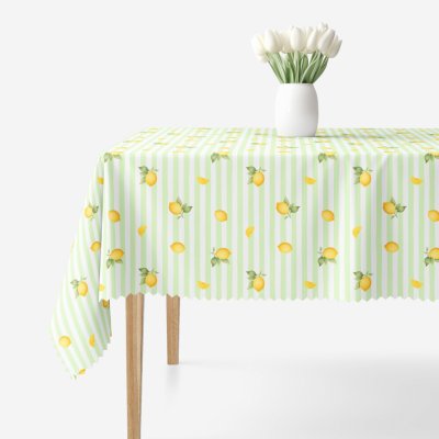 Goldea hranatý teflonový ubrus zelené proužky s citrony 120x120 cm – Zboží Dáma