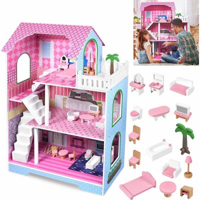 CEEDIR Dětský domeček pro panenky Barbie 70x60x24cm růžový 3 patra