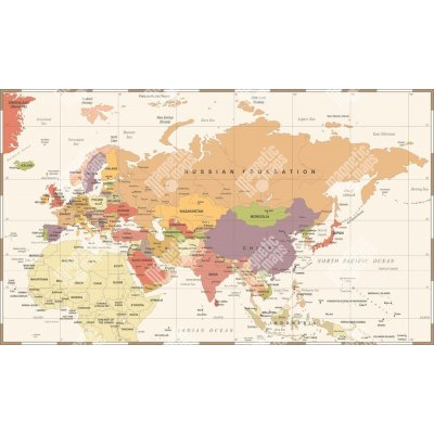 Magnetická mapa Eurasie - Evropa a Asie, ilustrovaná - rámeček, barevná (samolepící feretická fólie) 112 x 66 cm – Zbozi.Blesk.cz
