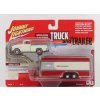 Sběratelský model Johnny lightning Chevrolet Cameo Pick-up With Trailer 1955 Bílá Červená 1:64