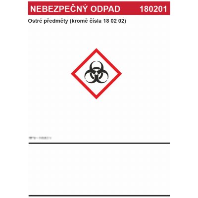 Nebezpečný odpad 180201 - Ostré předměty (kromě čísla 18 02 02) samolepící vinylová fólie A5 (210 x 148 mm) – Zboží Dáma