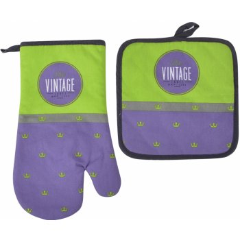 Kuchyňský SET rukavice/chňapka VINTAGE fialová, 18x30 cm/20X20 cm ESSEX, 100% bavlna