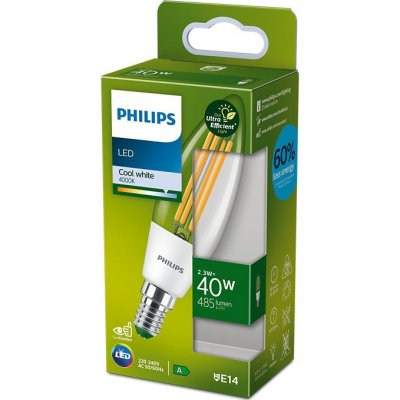 Philips 8719514435773 LED filamentová žárovka 1x2,3W/40W E14 485lm 4000K svíčka, čirá, Ultra Efficient