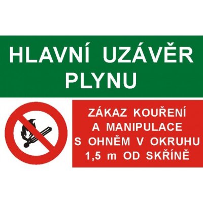 Hlavní uzávěr plynu/Zákaz kouření a manipulace s plamenem v okruhu 1,5m od skříně | Samolepka, A6 – Zbozi.Blesk.cz