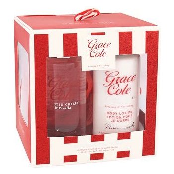 Grace Cole Frosted Cherry & Vanilla Beautiful Cleansing sprchový gel Cleanse 100 ml + tělové mléko Nourish 100 ml + mycí houba dárková sada