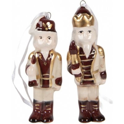 Clayre & Eef 2ks vínovo-béžová keramická dekorace Louskáček ChrisMs 3*3*10 cm – Hledejceny.cz