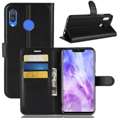 Litchi PU kožené peněženkové pouzdro na mobil Huawei Nova 3i - černé – Zboží Živě