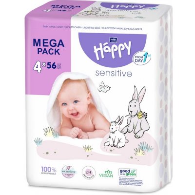 Bella Happy Vlhčené ubrousky Sensitive 4 x 56 ks