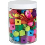 Detoa Maxiperle dřevěné barevné se šňůrkou 92 ks v plastové dóze 10x14cm – Zboží Mobilmania