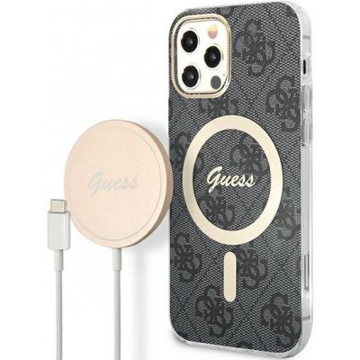 Pouzdro Guess 4G Print MagSafe set + nabíječka iPhone 12 / 12 Pro - černé