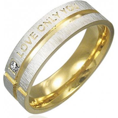 Šperky eshop prsten stříbrný se zlatými pásy vyznání lásky E6.7