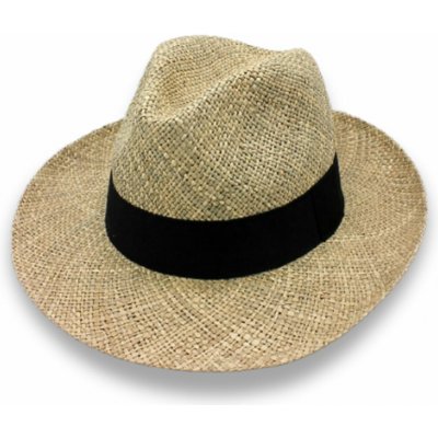 Krumlovanka pánský slaměný Bogart klobouk z mořské trávy s černou stuhou Fedora P-941216 – Zboží Mobilmania