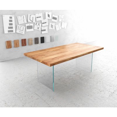 DELIFE Jídelní stůl Edge 200 x 100 cm XL přírodní akácie skleněná podnož