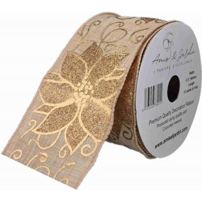 Stuha jutová s drátkem béžovo - zlatá vánoční 9.1 m – Zboží Dáma
