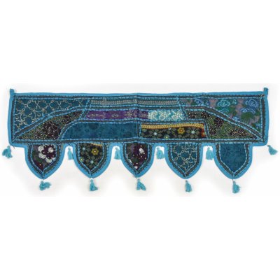 Sanu Babu Tyrkysový závěs nad dveře s výšivkou a třásněmi, 103x36cm (4B) – Zboží Mobilmania