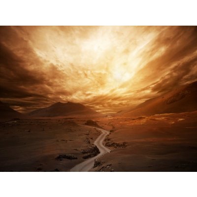 WEBLUX 40556020 Fototapeta vliesová Dramatic sky over road in a valley. Dramatická obloha nad silnicí v údolí. rozměry 270 x 200 cm – Zboží Mobilmania