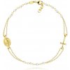 Náramek Šperky eshop náramek ze žlutého zlata medailon s Pannou Marií křížek syntetické perly S5GG254.07