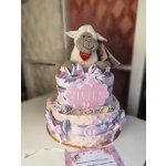 BabyDort dvoupatrový plenkový dort pro miminko růžová OVEČKA – Zboží Mobilmania