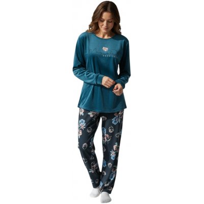 Benter Dámské nadměrné mikroplyšové pyžamo s dlouhým rukávem MAGNOLIA Modrá – Zboží Dáma