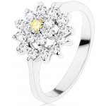 Šperky eshop prsten s lesklými rameny zirkonový květ ve žluté a čiré blýskavý kruh V07.05 – Zboží Mobilmania