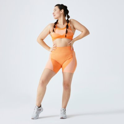 Domyos dámské fitness kraťasy s vysokým pasem bezešvé oranžové