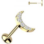 Šperky4U Zlacený piercing do brady měsíček - PUSH IN labreta TITAN - TIT1583-GD – Sleviste.cz