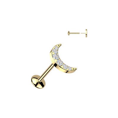 Šperky4U Zlacený piercing do brady měsíček - PUSH IN labreta TITAN - TIT1583-GD – Sleviste.cz