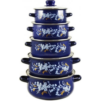 TIDAL Smaltované hrnce KVÍTKY, 1/1,5/2/3/4L, 10ks, modré, TD-9973 – Sleviste.cz