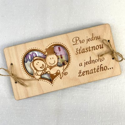 Dekorace z Česka Svatební dřevěné přání na bankovky - motiv 6 Nápis: Standard - Bez vlastních jmen – Zboží Dáma