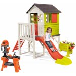Smoby Domček na pilieroch Pilings House s 1,5 m šmykľavkou zvončekom a záhrada s pracovnou dielňou Black&Decker SM810212-E – Hledejceny.cz