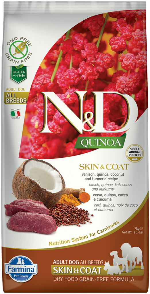 N&D Quinoa Dog Adult All Breeds Skin & Coat Grain Free Venison & Coconut 7 kg