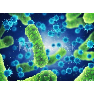 WEBLUX 143813734 Samolepka fólie Pathogenic bacteria and viruses Patogenní bakterie a viry, Mikroskopické zárodky způsobující infekční onemocnění, Virové a bakteriální , rozměry 100 x 73 cm
