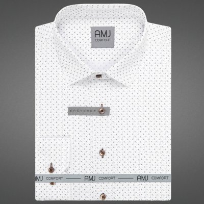 AMJ pánská bavlněná košile dlouhý rukáv slim fit VDSB1398 bílá s trojúhelníky – Zboží Dáma