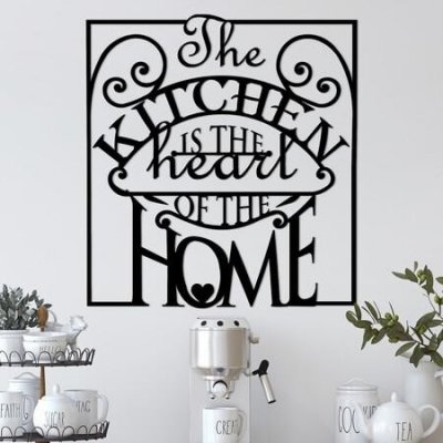 Wallity Decorative Metal Wall Accessory The Kitchen Is The Heart Of The Home Black