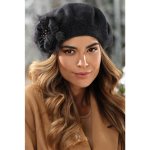 Krumlovanka Zimní dámský baret se srstěnou ozdobou W-0758/693 antracitový melage – Hledejceny.cz
