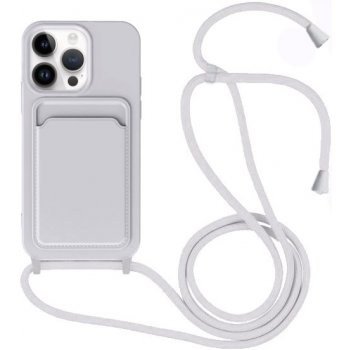 Pouzdro Appleking silikonové se šňůrkou a kapsou na karty iPhone 13 Pro - šedé