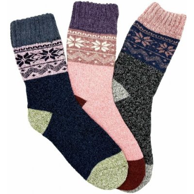 Dámské vlněné ponožky ALPACA norský vzor 3-pack modrá/růžová/šedá – Zboží Dáma