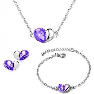 Sisi Jewelry souprava náhrdelníku náušnic a náramku Heart Ametyst srdíčko SET2036 Fialová
