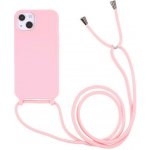 Pouzdro SES Gumové ochranné se šňůrkou na krk Apple iPhone 12 - světle růžové