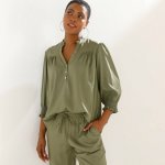 Jednobarevná halenka s rukávy k loktům khaki – Hledejceny.cz